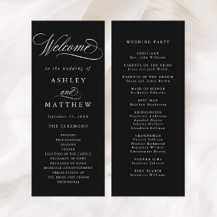 Black Romantic Swirly Calligraphy Bröllop Ceremony Program