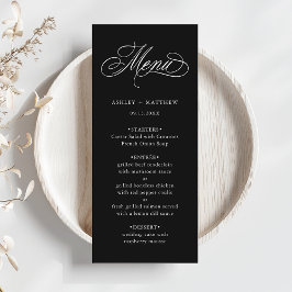 Black Romantic Swirly Calligraphy Bröllop Meny