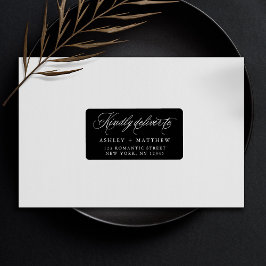 Black Romantic Swirly Calligraphy Returadress Adressetikett