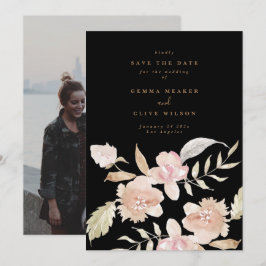 Black Romantic Watercolor Blommigts Bröllop Photo Spara Datumet