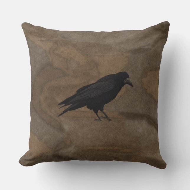 Black Rook British Corvid och Rustic Background Kudde (Framsida)