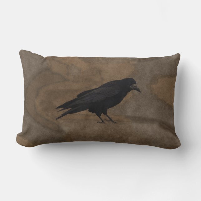 Black Rook British Corvid och Rustic Background Lumbarkudde (Framsida)