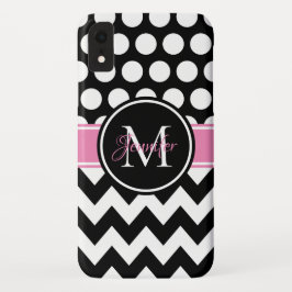 Black Rosa and White Chevron Polka Dot Monogram