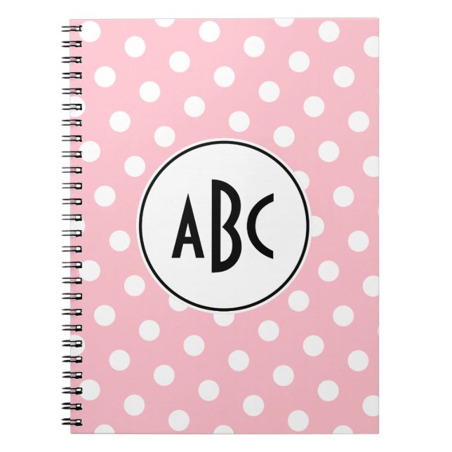 Black Rosa and White Polka dots Monogram Anteckningsbok Med Spiral (Framsidan)