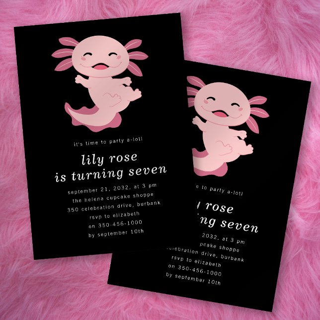 Black Rosa Axolotl Födelsedagsfest Inbjudningar (Skapare uppladdad)