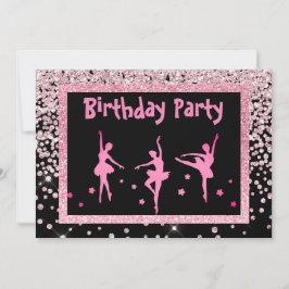 Black Rosa Ballerina Gnistra Childrens Birthday Inbjudningar