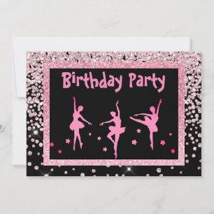 Black Rosa Ballerina Gnistra Childrens Birthday Inbjudningar