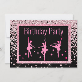 Black Rosa Ballerina Gnistra Childrens Birthday Inbjudningar