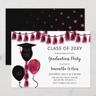 Black Rosa Balloons Grad Hat Studentfest Inbjudningar