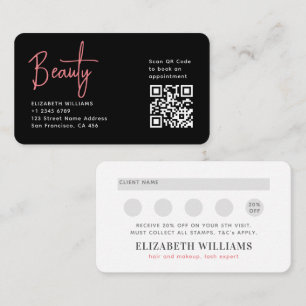 Black Rosa Beauty Professionell QR Code Loyalty Visitkort