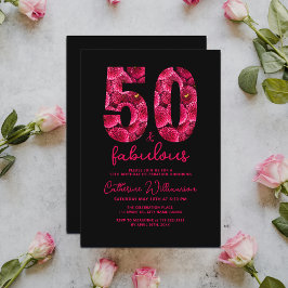 Black Rosa Blommigt 50 och Fabulous Födelsedagsfes Inbjudningar