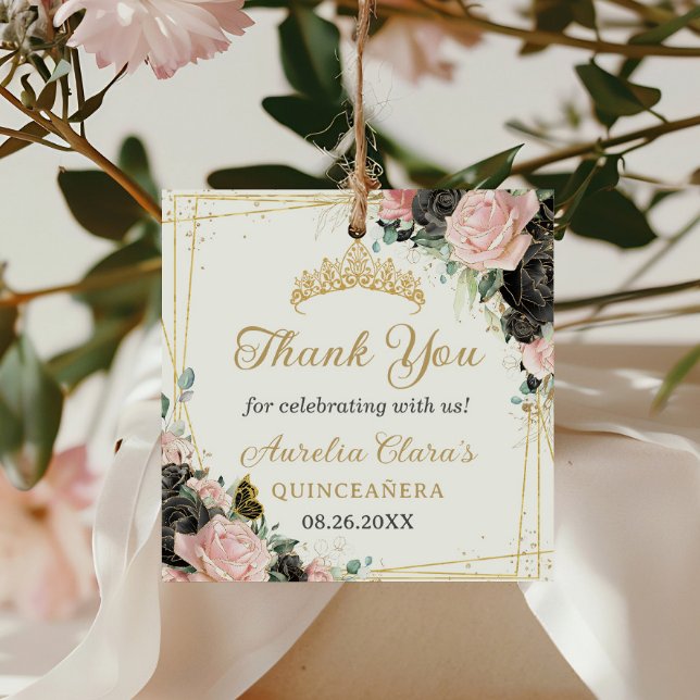 Black Rosa Blommigt Guld Butterflies Princess Kron Gåvor Etiketter (Skapare uppladdad)