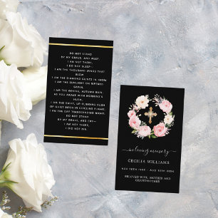 Black rosa blommigt kor begravningskort för böner visitkort