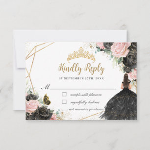 Black Rosa Blommigt Princess Dress Quinceañera Rep OSA Kort
