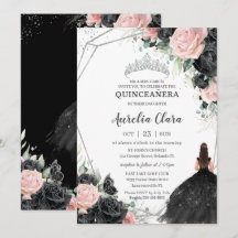 Black Rosa Blommigt Princess Silver Quinceañera