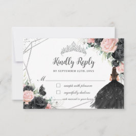 Black Rosa Blommigt Princess Silver Quinceañera OSA Kort