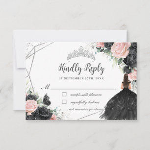 Black Rosa Blommigt Princess Silver Quinceañera OSA Kort