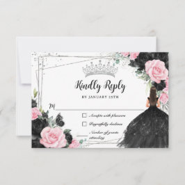Black Rosa Blommigt Silver Princess Gown Quinceañe OSA Kort