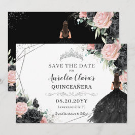 Black Rosa Blommigt Silver Quinceanera XV Sweet 16 Spara Datumet