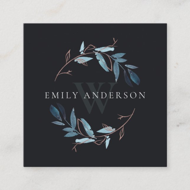 BLACK ROSA BLUE FAUNA INITIAL WREATH PROFESSIONELL FYRKANTIGT VISITKORT (Framsida)