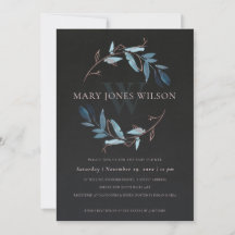 BLACK ROSA BLUE FOLIAGE WREATH BABY SHOWER-KORT