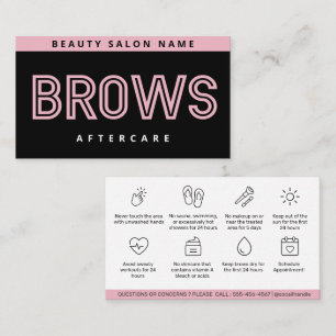 Black Rosa Brows Aftercare PMU Brow Instructions Visitkort