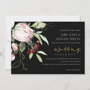 BLACK ROSA BURGUNDY PROTEA BLOMMIGT BRÖLLOP INBJUDNINGAR