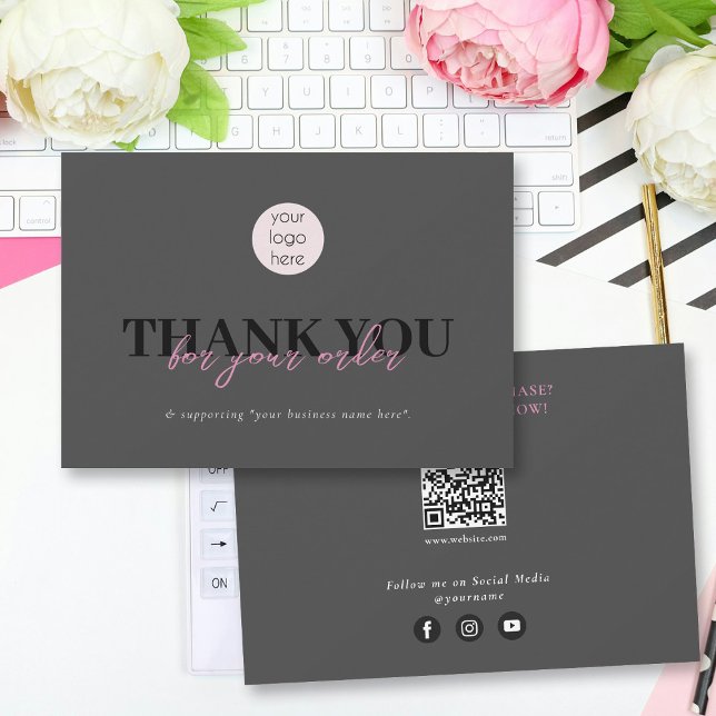 Black Rosa Business Tack Logotyp Social Media Kort (Black Pink Business Thank You Logo Social Media)