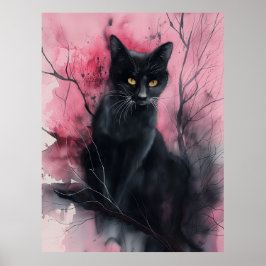 Black Rosa Cat Abstrakt Surreal Porträtt Painting Poster