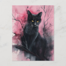 Black Rosa Cat Abstrakt Surreal Porträtt Painting Vykort