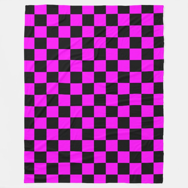 Black + Rosa Check Checkerboard Mönster Fleecefilt (Framsidan)
