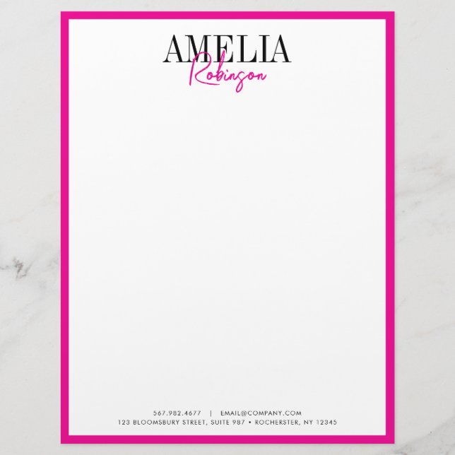 Black Rosa Chic Contrast Snyggt Letterhead Brevhuvud (Framsida)