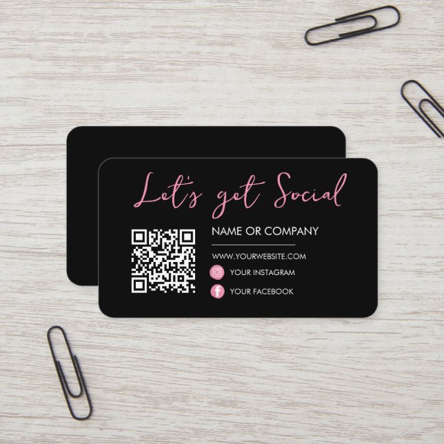 Black Rosa Connect med oss Social Media Qr-kod Visitkort (Fram/Back In Situ)