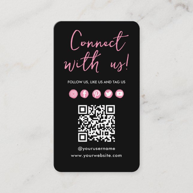 Black Rosa Connect with US Social Media QR-kod Visitkort (Framsida)