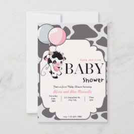 Black Rosa Cow med Balloon-inbjudan till babydusch Inbjudningar