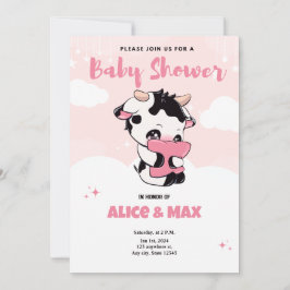 Black Rosa Cow White Cloud Baby Shower Inbjudningar
