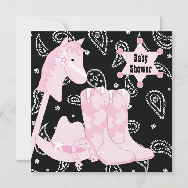 Black Rosa Cowgirl Baby Shower-inbjudningar Inbjudningar (Framsida)