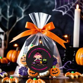 Black Rosa Cute Girl Halloween Birthday Witch Runt Klistermärke