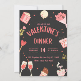 Black & Rosa Cute Valentine's Middag Inbjudan