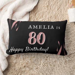 Black Rosa Elegant Watercolor 80 Birthday Namn Lumbarkudde
