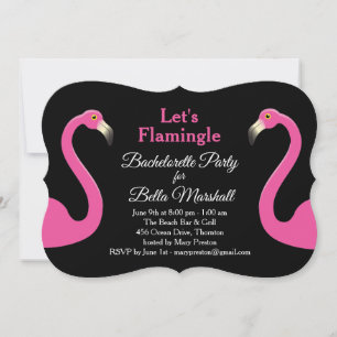Black & Rosa Flamingo Bachelorette Party Inbjudningar