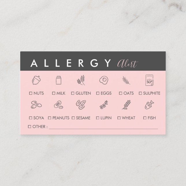 Black Rosa Food Allergy Alert Visitkort (Baksida)