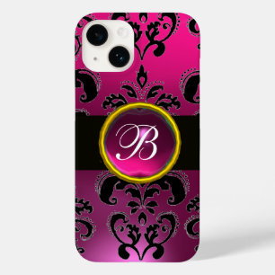 BLACK ROSA FUCHSIA DAMASK MONOGRAM,Ruby Gem
