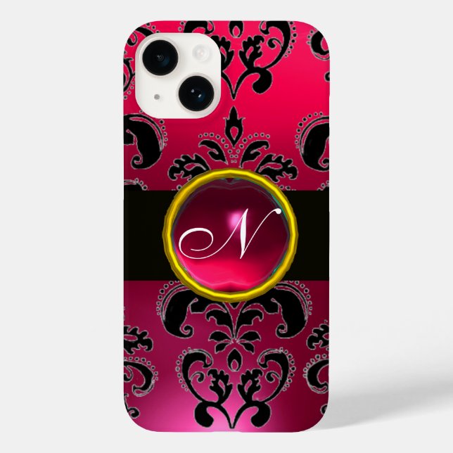 BLACK ROSA FUCHSIA DAMASK MONOGRAM,Ruby Gemstone (Baksida)