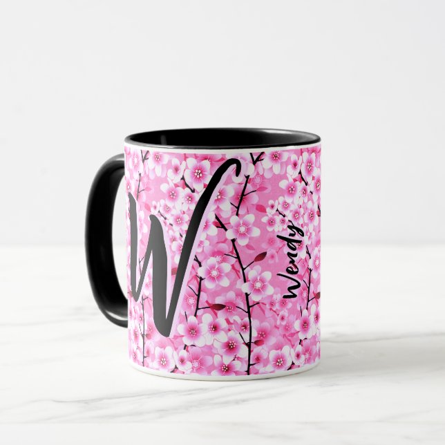 Black Rosa Gift-Vintage (Blommigt Namn & Monogram) Mugg (Framsida vänster)