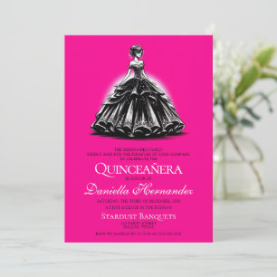 Black & Rosa Glam Quinceañera Inbjudningar