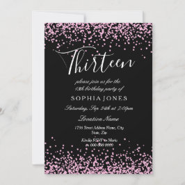 Black Rosa Glitter Girls 13:e Födelsedagsfesten Inbjudningar
