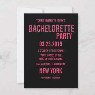 Black Rosa Glitter Glitz Typography Bachelorette Inbjudningar