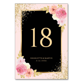 Black Rosa Guld Confetti Watercolor Blommigt Bordsnummer