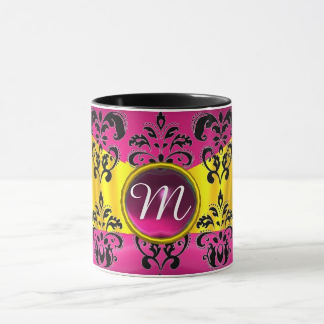 BLACK ROSA GULD FUCHSIA DAMASK GEMSTONE MONOGRAM MUGG (Center)